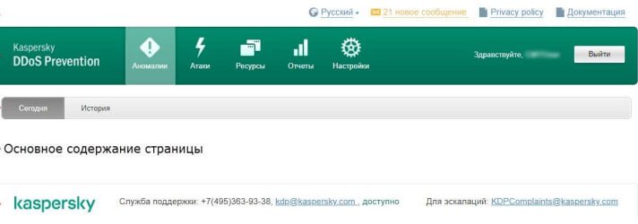 Продукт Kaspersky DDoS Protection Скриншот Kaspersky DDoS Protection